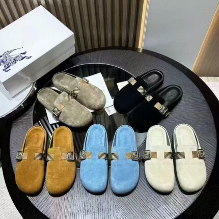 Burberry Check-Strap Suede Loafer Mules | JinsoLegacy