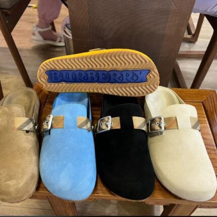 Burberry Check-Strap Suede Loafer Mules | JinsoLegacy