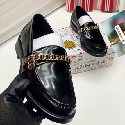 Dolce & Gabbana Style Black Patent Chain Loafers | JinsoLegacy