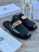 Givenchy Style Black Greek Key Mules | JinsoLegacy