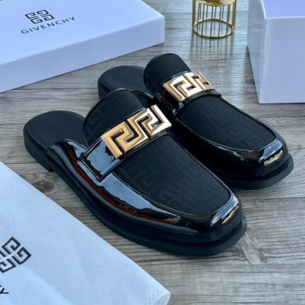 Givenchy Style Black Greek Key Mules | JinsoLegacy