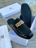 Givenchy Style Black Greek Key Mules | JinsoLegacy