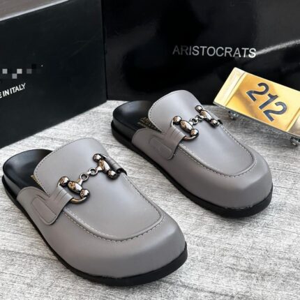Aristocrats Grey Suede Backless Loafer Mules