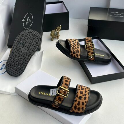 Prada Leopard-Print Calf Hair & Leather Sport Comfort Sandals