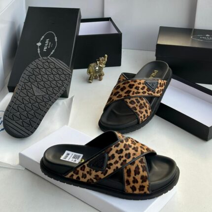 Prada Leopard-Print Criss-Cross Strappy Sandals