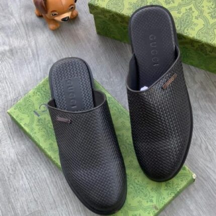 Men's Woven Black Textured Slip-On Mules