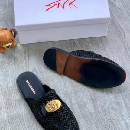 Dolce & Gabbana Black Woven Leather Half Shoes