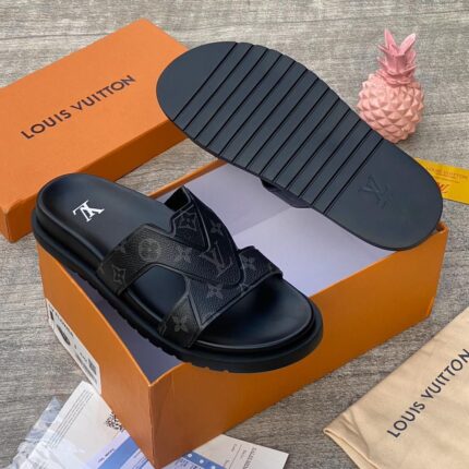 Louis Vuitton LV Palace Slipper in Black Damier Grained Leather