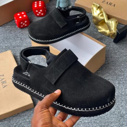 ZARA Black Suede Espadrille Clogs