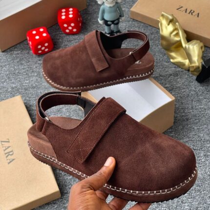 Zara Dark Brown Suede Platform Clogs