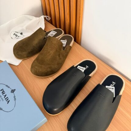 Prada Leather Mules with Raffia-Trim Sole