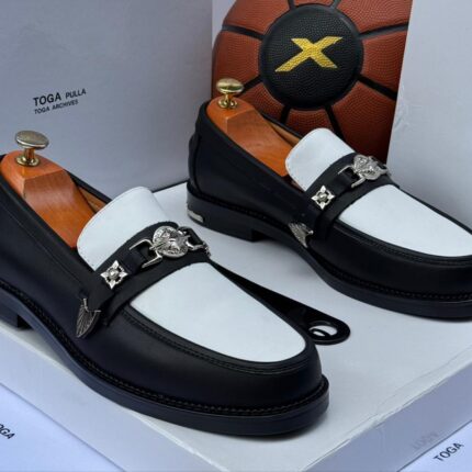 Toga Virilis Two-Tone Leather Loafers with Signature Plaque