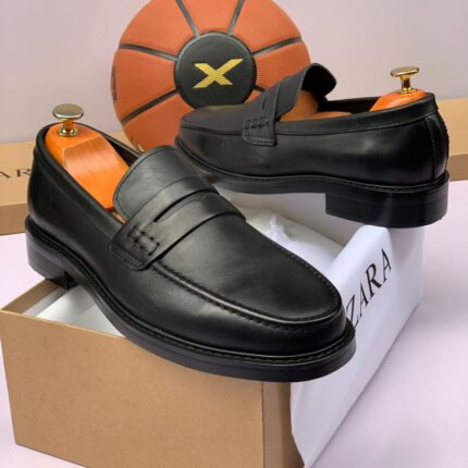 Zara Black Leather Classic Penny Loafers