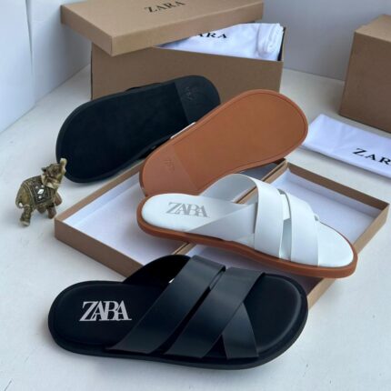Zara Black Flat Crossed-Strap Slide Sandals
