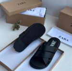 Zara Black Flat Crossed-Strap Slide Sandals
