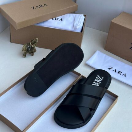 Zara Black Flat Crossed-Strap Slide Sandals