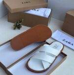 Zara White Flat Cross-Strap Slide Sandals