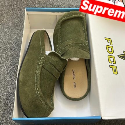Birkenstock Naples Wrapped Suede Open-Back Loafers in Thyme Green