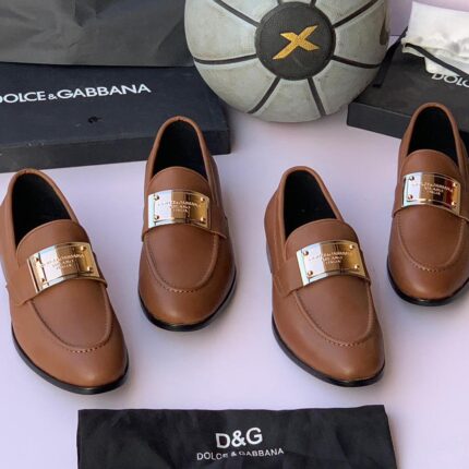 Dolce & Gabbana Bernini Leather Loafers with Gold Logo
