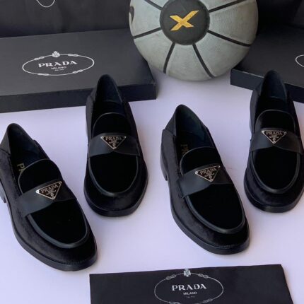 Prada Logo-Plaque Brushed Leather Loafers with Chunky Sole