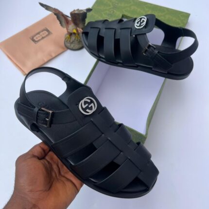 Gucci Men's Interlocking G Leather Buckle Sandals