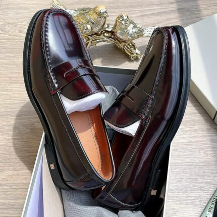 Barker Caruso Men's Burgundy Hi-Shine Leather Penny Loafers
