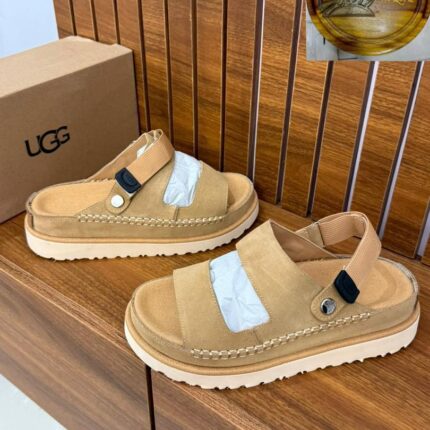 UGG Goldenstar Glide Platform Sandals – Sand Suede