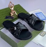Gucci Men’s Black Patent Leather Slippers - Italian Luxury Horsebit Loafer Mules