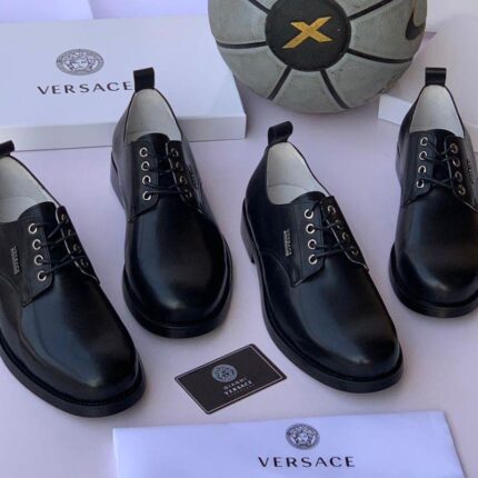 Versace Men's Black Calf Leather Lace-Up Derby Shoes