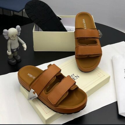 Alexander McQueen Hybrid Leather Double-Strap Slides – Tan | Jinsolegacy Nigeria