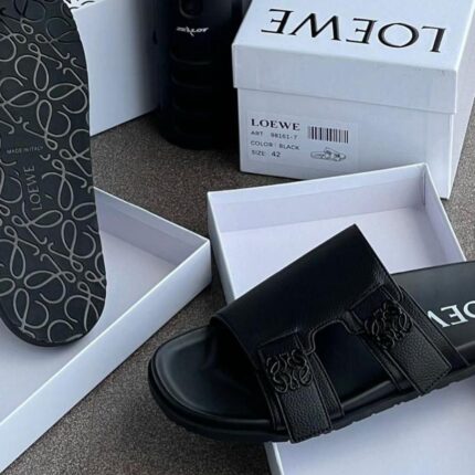Loewe Anagram Grained Leather Slides – Premium Men's Designer Footwear