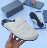 Balenciaga Men’s Black Grained Leather BB Logo Mules – Luxury Slides