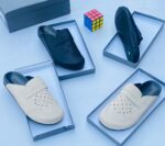 Balenciaga Men’s Black Grained Leather BB Logo Mules – Luxury Slides