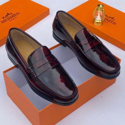 Hermès Paris Polished Leather Penny Loafers – Burgundy | JinsoLegacy Nigeria