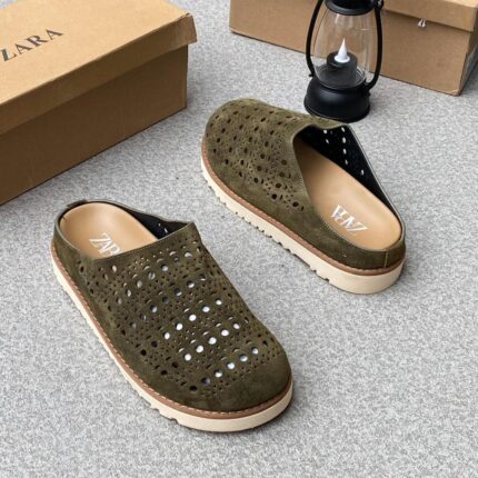 Zara Perforated Split Suede Mules – Grey | JinsoLegacy Nigeria