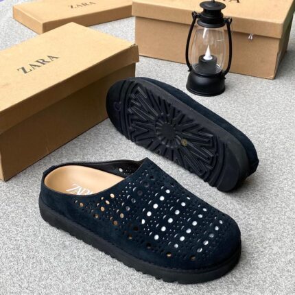 Zara Perforated Split Suede Mules – Grey | JinsoLegacy Nigeria