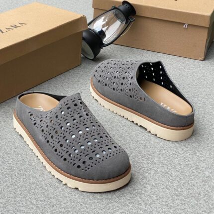 Zara Perforated Split Suede Mules – Grey | JinsoLegacy Nigeria