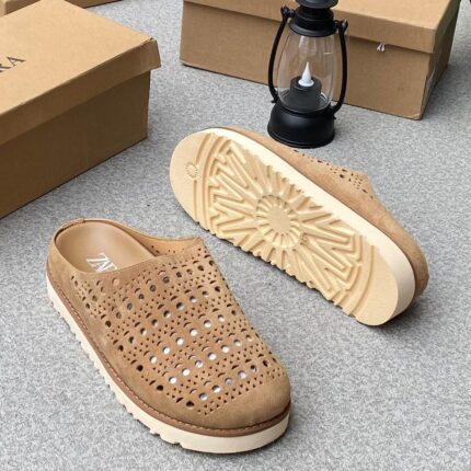 Zara Perforated Split Suede Mules – Grey | JinsoLegacy Nigeria