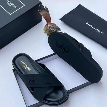 Saint Laurent Men’s Monogram Crossover Slide Sandals