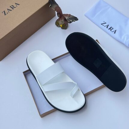 ZARA White Toe-Loop Slide Sandals