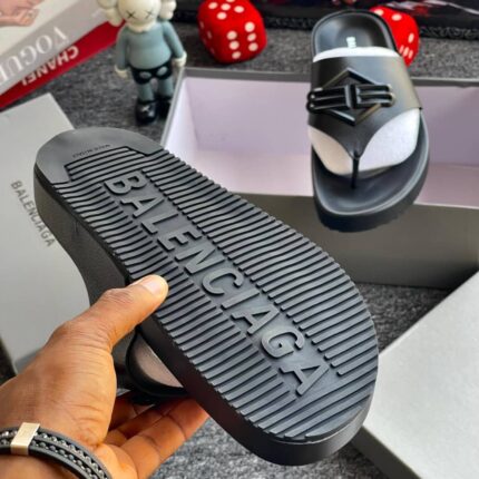 Balenciaga Branded Leather Slippers with Logo Buckle 1