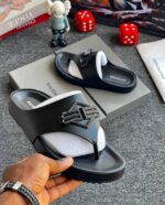 Balenciaga Branded Leather Slippers with Logo Buckle