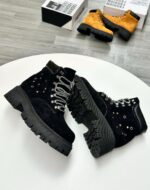 Black Suede Platform Ankle Boots with Silver Studs - Image 2