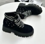 Black Suede Platform Ankle Boots with Silver Studs