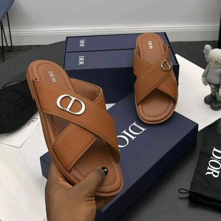Dior Leather Crisscross Flat Sandals