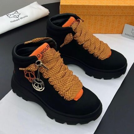 Naked Wolfe Black & Orange Chunky Ankle Boots