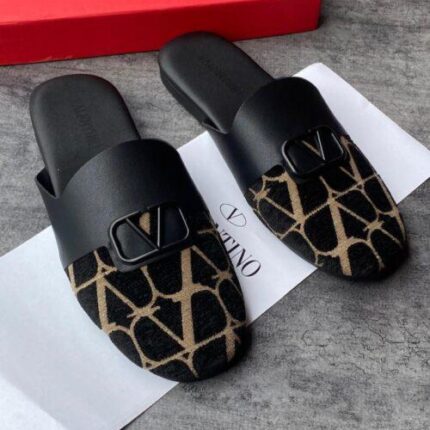 Valentino Garavani Men’s V-Logo Mules with Patterned Upper