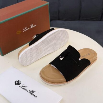 Loro Piana Black Suede Summer Walk Slides