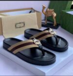 Gucci Men's Luxury Web Stripe Slippers with Interlocking G Logo