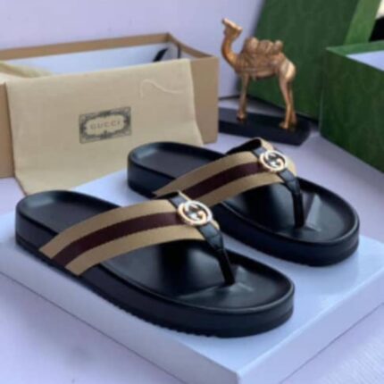 Gucci Men's Luxury Web Stripe Slippers with Interlocking G Logo